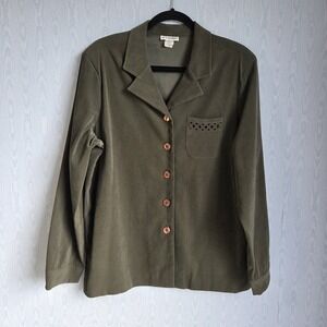 Vtg 90s J London Womens 16 Shirt Button Down Faux Suede Olive Green Boho Western